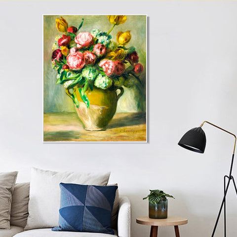 INVIN ART Framed Canvas VASE DE PIVOINES by Pierre Auguste Renoir Wall Art Living Room Home Office Decorations