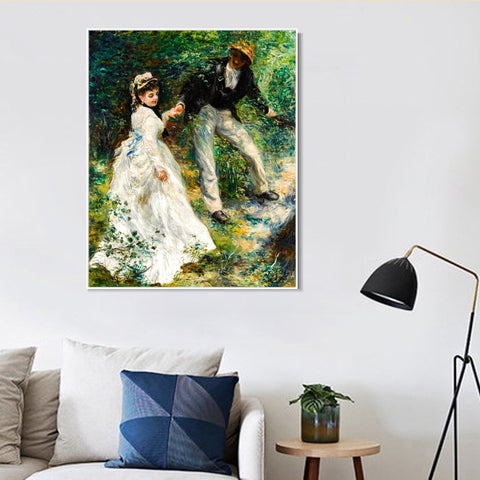 INVIN ART Framed Canvas French La Promenade by Pierre Auguste Renoir Wall Art Living Room Home Office Decorations