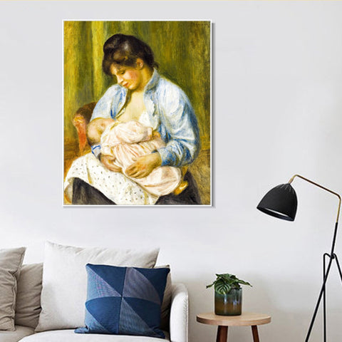 INVIN ART Framed Canvas A Woman Nursing a Child by Pierre Auguste Renoir Wall Art Living Room Home Office Decorations