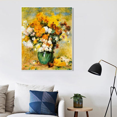INVIN ART Framed Canvas Bouquet_de_Chrysanthèmes by Pierre Auguste Renoir Wall Art Living Room Home Office Decorations