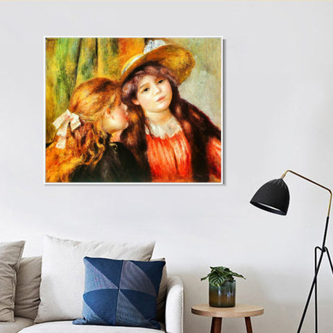 INVIN ART Framed Canvas Deux fillettes by Pierre Auguste Renoir Wall Art Living Room Home Office Decorations