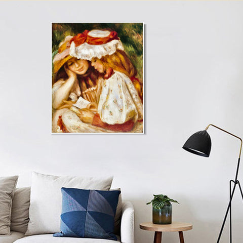 INVIN ART Framed Canvas Jeunes Filles lisant by Pierre Auguste Renoir Wall Art Living Room Home Office Decorations