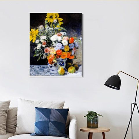 INVIN ART Framed Canvas Mixed Flowers in an Earthenware Pot by Pierre Auguste Renoir Wall Art Living Room Home Office Decorations