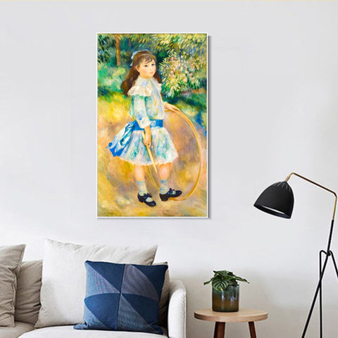 INVIN ART Framed Canvas Girl with a Hoop by Pierre Auguste Renoir Wall Art Living Room Home Office Decorations