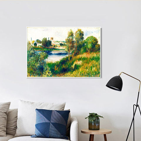 INVIN ART Framed Canvas Landscape at Vétheuil by Pierre Auguste Renoir Wall Art Living Room Home Office Decorations