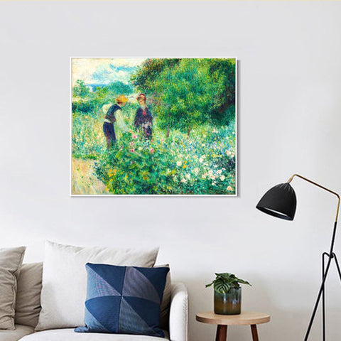 INVIN ART Framed Canvas Picking Flowers by Pierre Auguste Renoir Wall Art Living Room Home Office Decorations