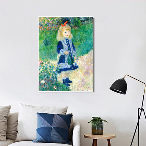 INVIN ART Framed Canvas A Girl with a Watering Can by Pierre Auguste Renoir Wall Art Living Room Home Office Decorations