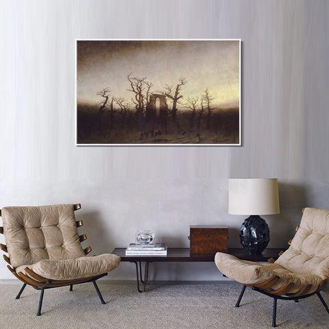 INVIN ART Framed Canvas Abbey among Oak Trees by Caspar David Friedrich Wall Art Living Room Home Office Decorations