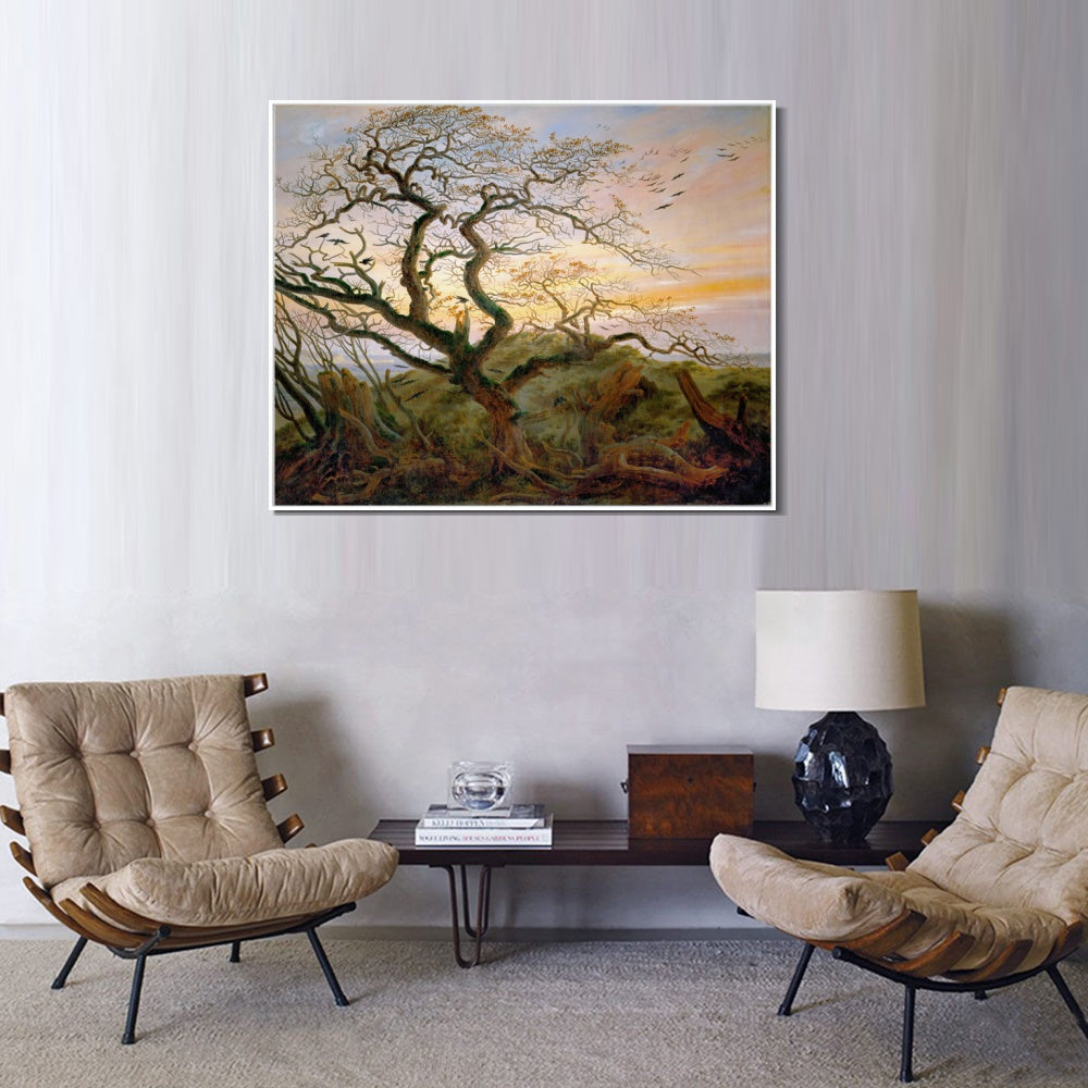 INVIN ART Framed Canvas Tree with Ravens and Prehistoric Tumulus on The Baltic Coast#1 by Caspar David Friedrich Wall Art Living Room Home Office Decorations