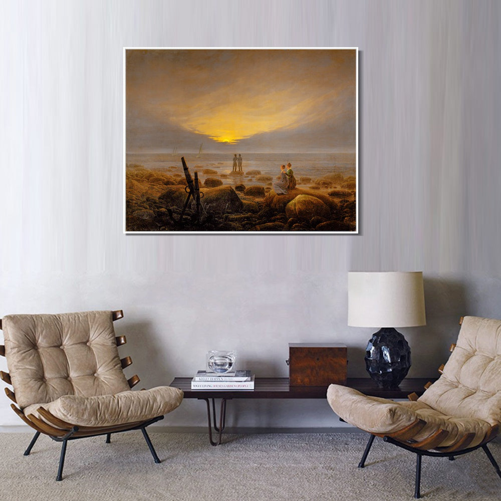INVIN ART Framed Canvas Moonrise on The Seashore, 1821 by Caspar David Friedrich Wall Art Living Room Home Office Decorations