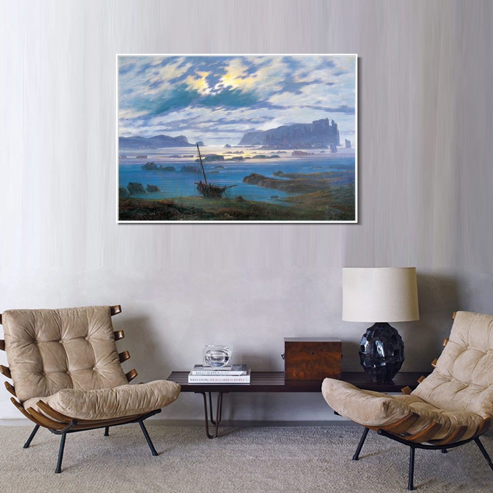 INVIN ART Framed Canvas Northern Sea by Moonlight by Caspar David Friedrich Wall Art Living Room Home Office Decorations