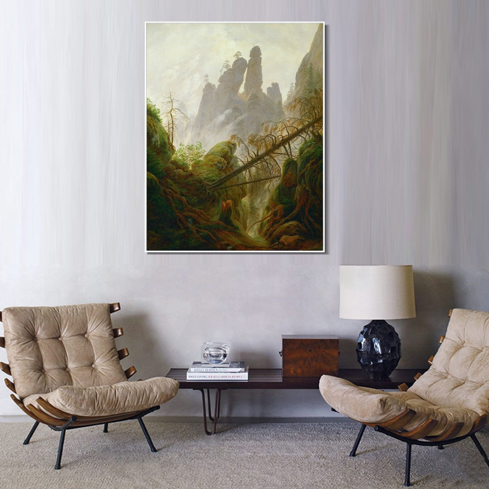 INVIN ART Framed Canvas Rocky Ravine by Caspar David Friedrich Wall Art Living Room Home Office Decorations