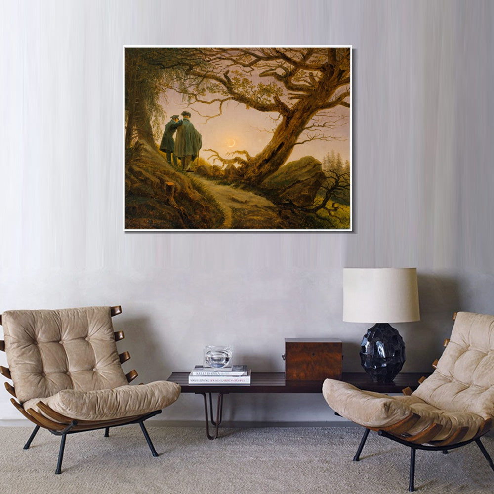 INVIN ART Framed Canvas Two Men Contemplating The Moon by Caspar David Friedrich Wall Art Living Room Home Office Decorations