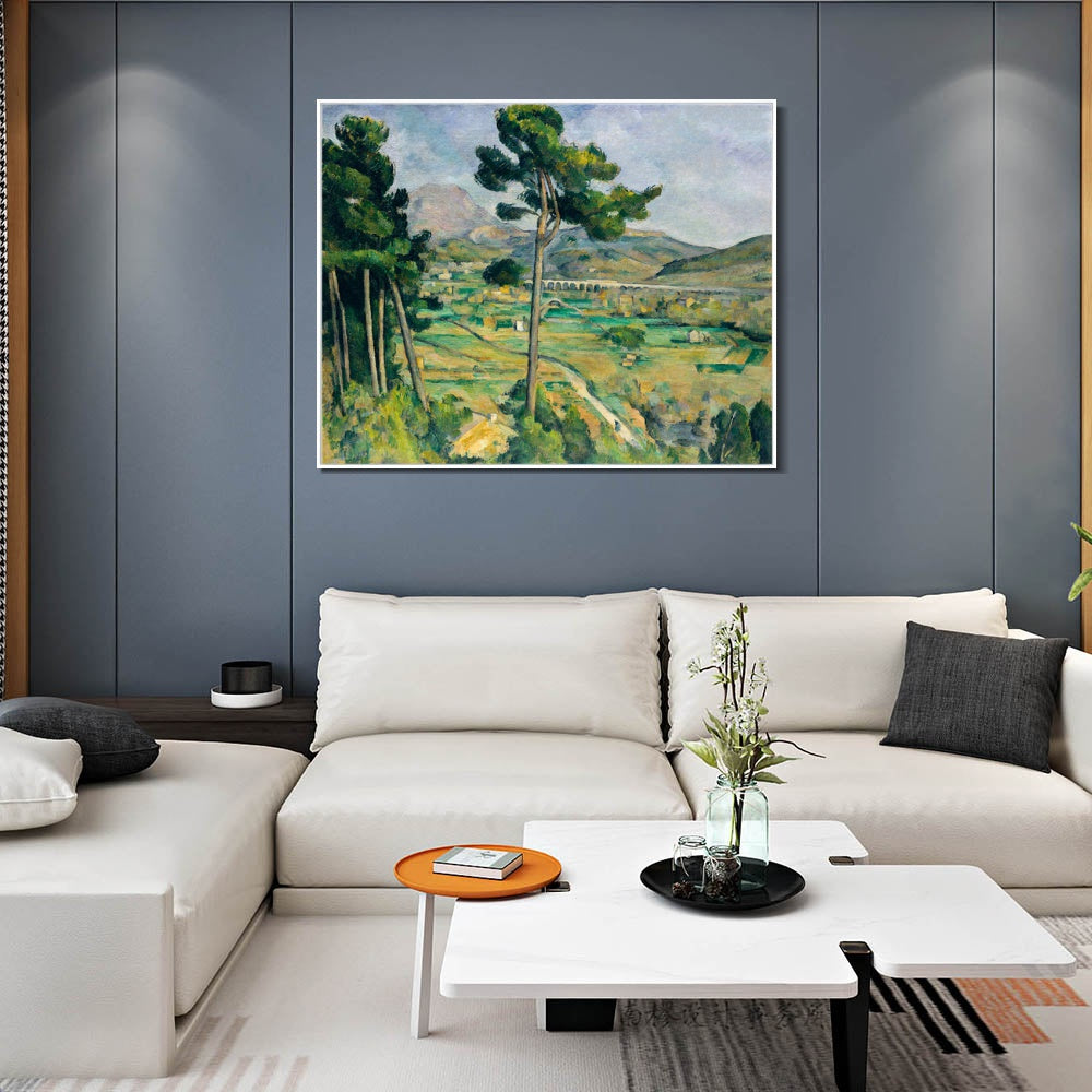 INVIN ART Framed Canvas Giclee Print Art Mont Sainte-Victoire and the Viaduct of the Arc River Vally by Paul Cezanne Wall Art