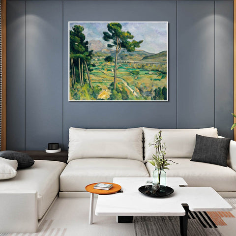 INVIN ART Framed Canvas Giclee Print Art Mont Sainte-Victoire and the Viaduct of the Arc River Vally by Paul Cezanne Wall Art Living Room Home Office Decorations