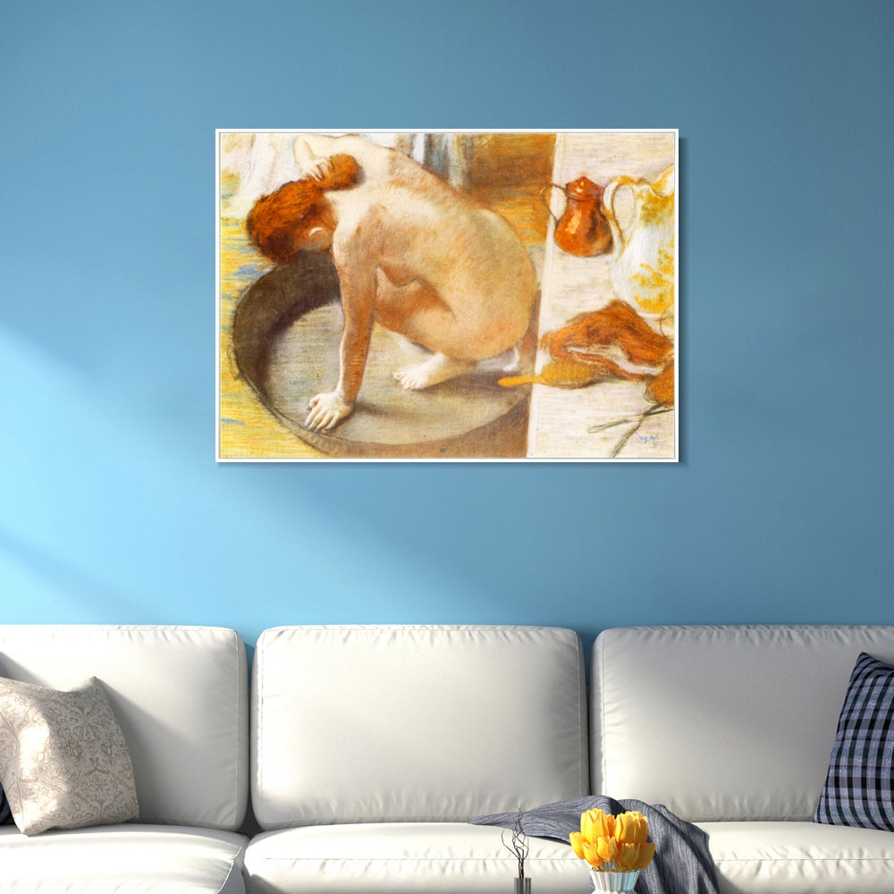 INVIN ART Framed Canvas Giclee Print Art Le Tub sur carton by Edgar Degas Wall Art