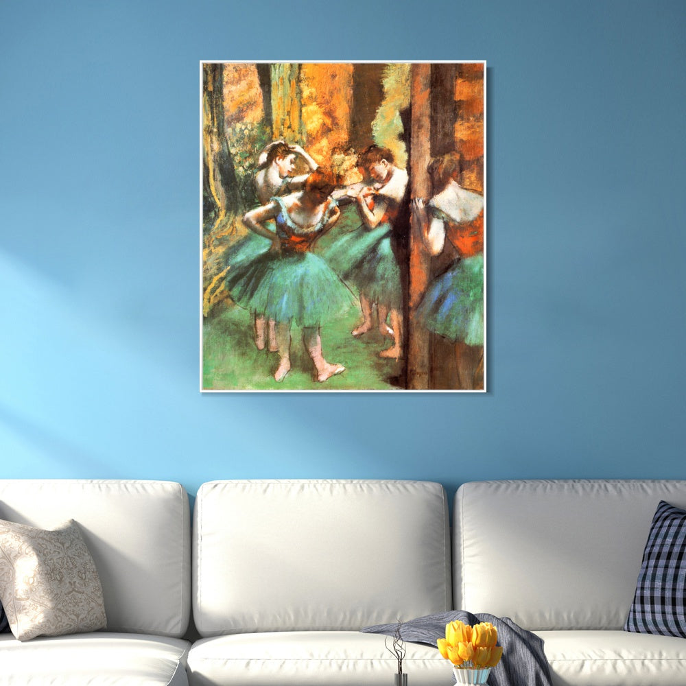 INVIN ART Framed Canvas Giclee Print Art Danseuses roses et vertes by Edgar Degas Wall Art