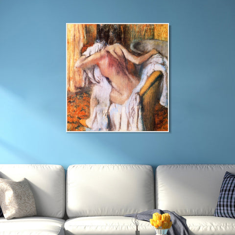 INVIN ART Framed Canvas Giclee Print Après le bain, femme s'asseyant by Edgar Degas Wall Art Living Room Home Office Decorations