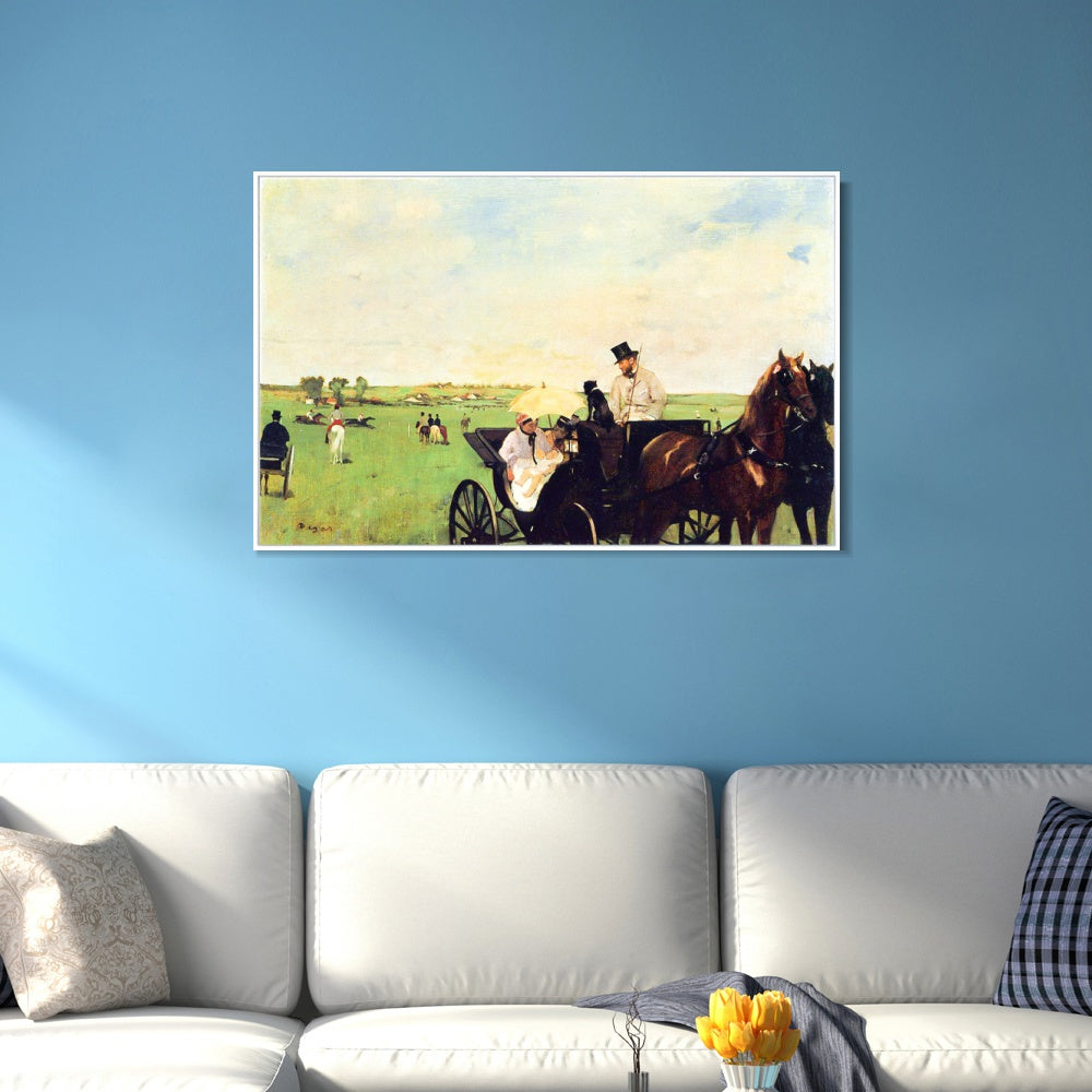 INVIN ART Framed Canvas Giclee Print Art A Carriage at the Races by Edgar Degas Wall Art