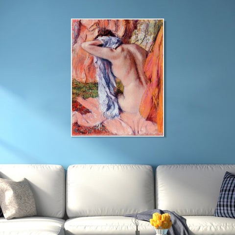 INVIN ART Framed Canvas Giclee Print Art After the Bath by Edgar Degas Wall Art Living Room Home Office Decorations
