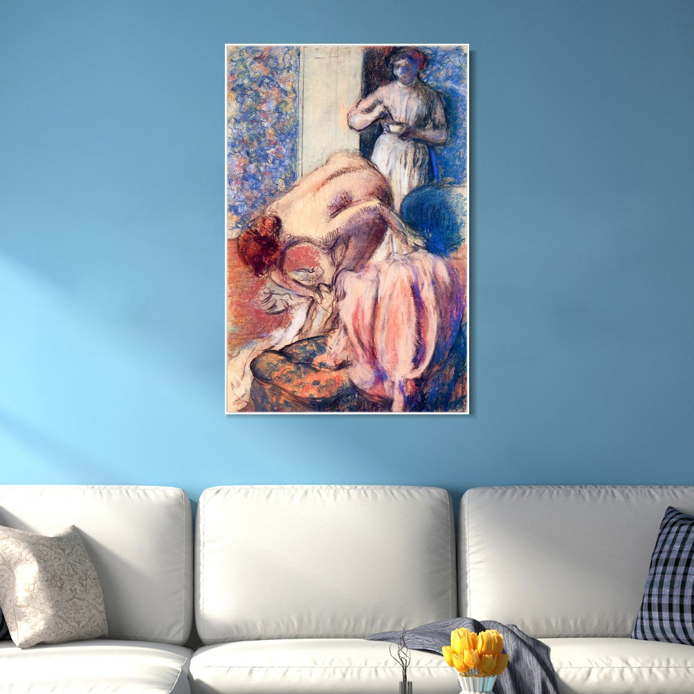 INVIN ART Framed Canvas Giclee Print Art Breakfast after Bathing by Edgar Degas Wall Art