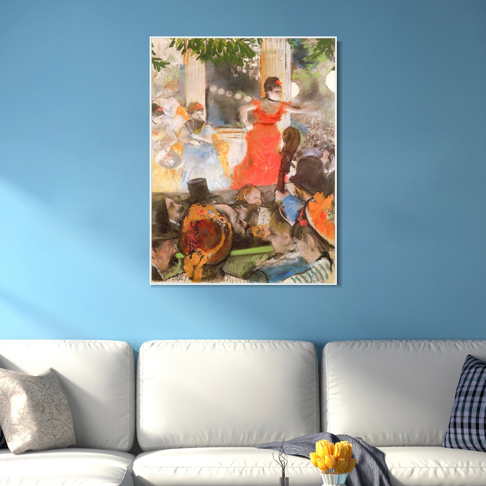 INVIN ART Framed Canvas Giclee Print Art Cafe Concert by Edgar Degas Wall Art