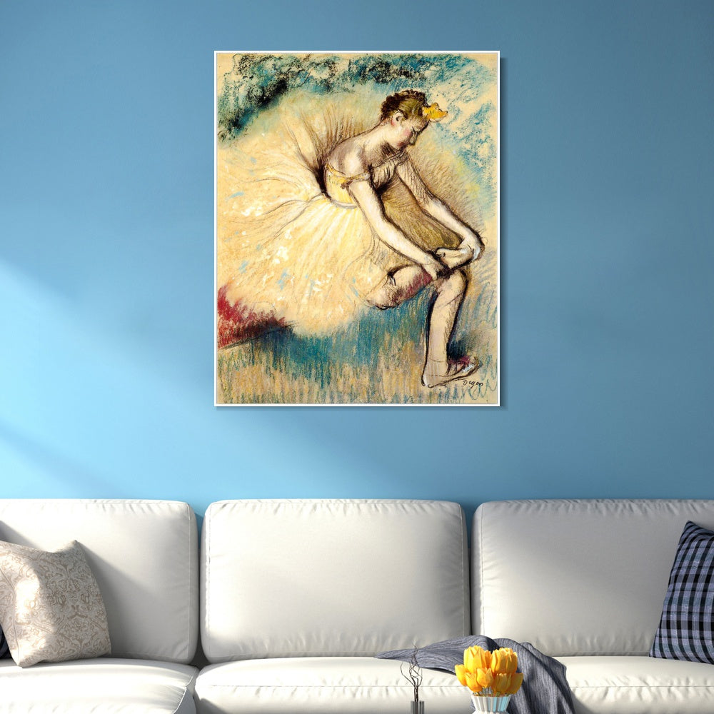 INVIN ART Framed Canvas Giclee Print Art Dancer Putting on Her Slipper by Edgar Degas Wall Art