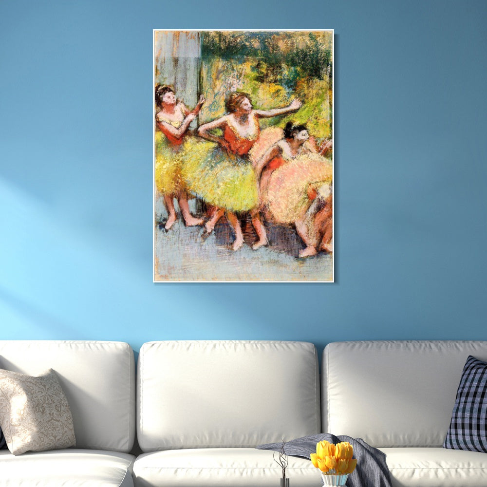 INVIN ART Framed Canvas Giclee Print Art Dancers in Green and Yellow,1899-1904 by Edgar Degas Wall Art