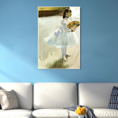 INVIN ART Framed Canvas Giclee Print Art Dancer with a Fan by Edgar Degas Wall Art Living Room Home Office Decorations