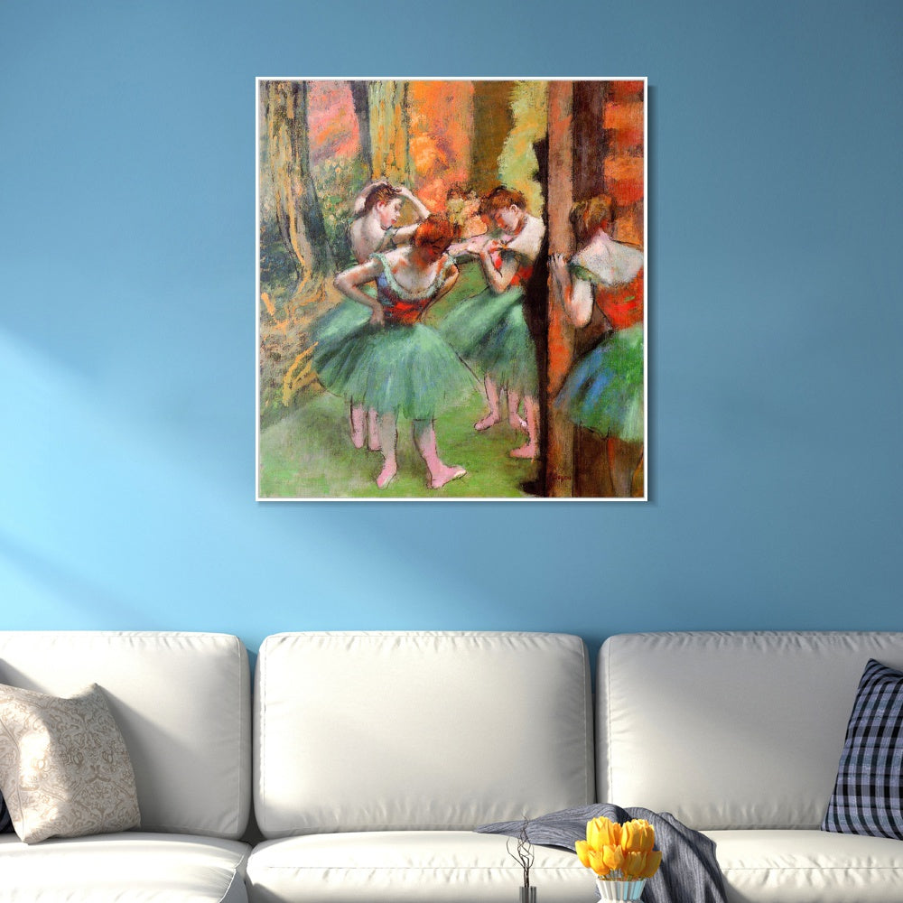 INVIN ART Framed Canvas Giclee Print Art Dancers, Pink and Green,circa 1885-1895 by Edgar Degas Wall Art