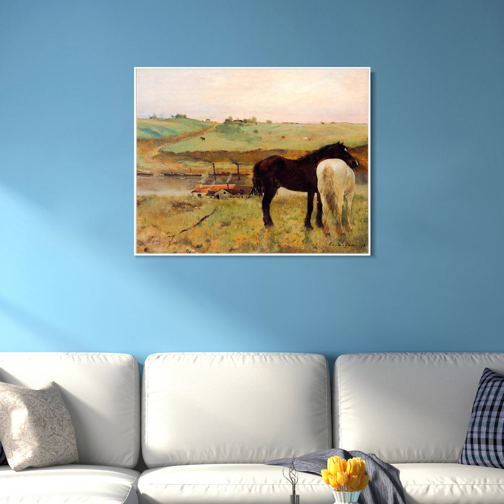 INVIN ART Framed Canvas Giclee Print Art Horses in a Meadow a鈧?1871 by Edgar Degas Wall Art