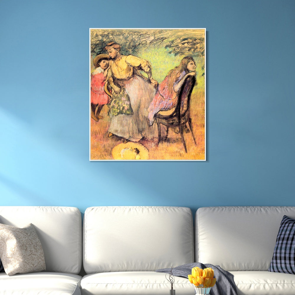 INVIN ART Framed Canvas Giclee Print Art Madame Alexis Rouart and Her Children by Edgar Degas Wall Art