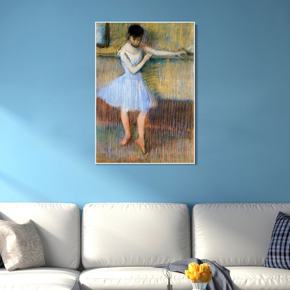INVIN ART Framed Canvas Giclee Print Art Dancer in Blue at the Barre,circa 1889 by Edgar Degas Wall Art
