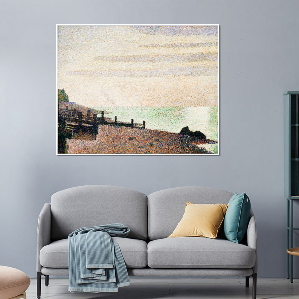 INVIN ART Framed Canvas Giclee Print Art Evening, Honfleur by Georges Seurat Wall Art Living Room Home Office Decorations