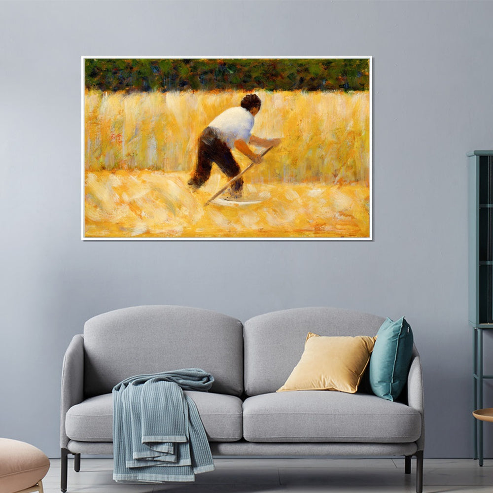 INVIN ART Framed Canvas Giclee Print Art Le Faucheur by Georges Seurat Wall Art Living Room Home Office Decorations