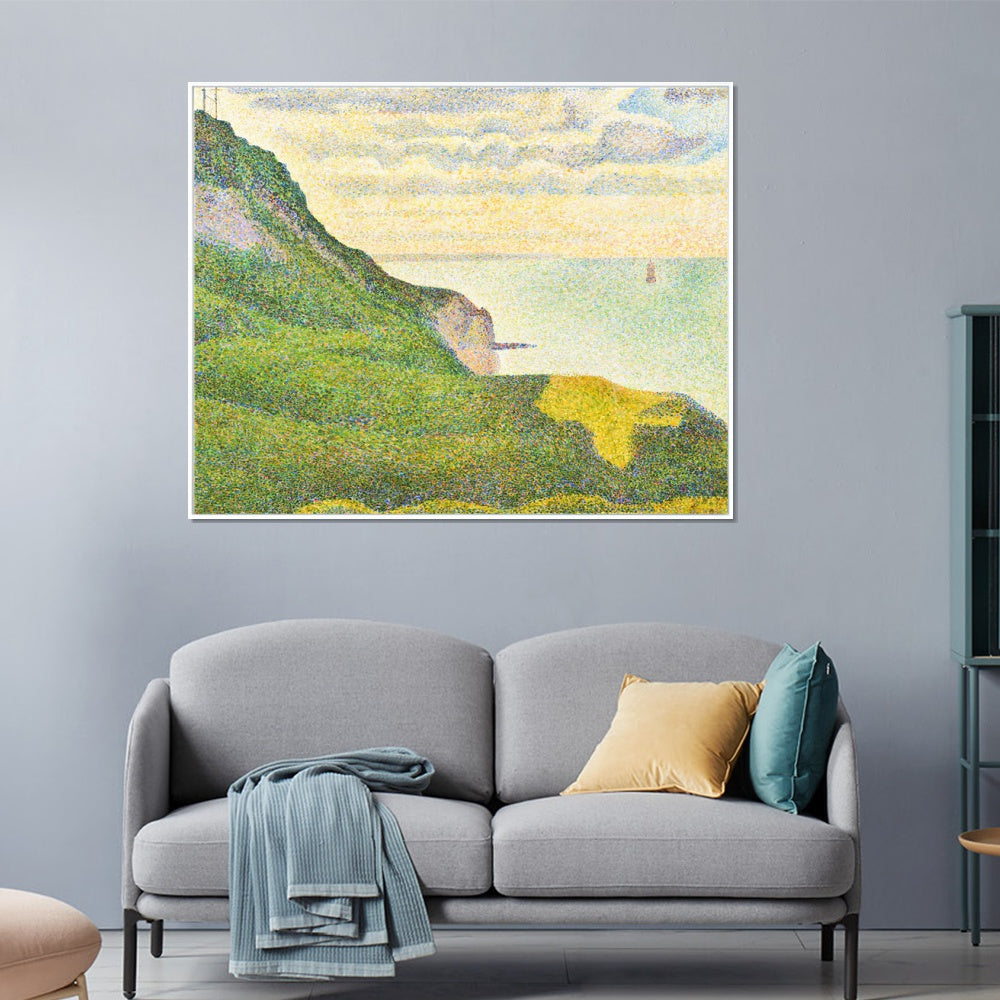 INVIN ART Framed Canvas Giclee Print Art Cranes and the breakthrough in Port-en-Bessin by Georges Seurat Wall Art Living Room Home Office Decorations