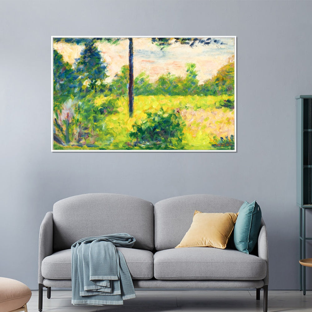 INVIN ART Framed Canvas Giclee Print Art Pianura con alberi a Barbizon by Georges Seurat Wall Art Living Room Home Office Decorations