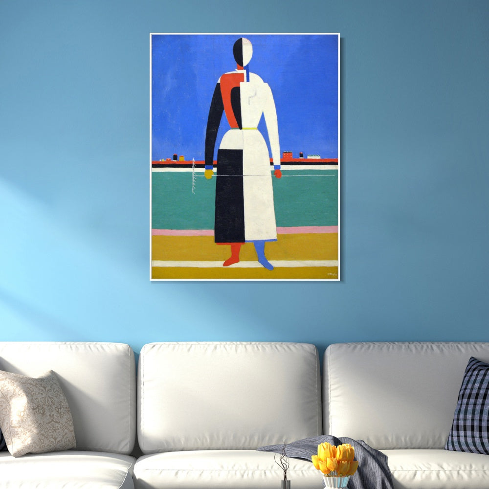INVIN ART Framed Canvas Giclee Print Art Woman with rake,1928 by Kasimir Malevich Wall Art Living Room Home Office Decorations