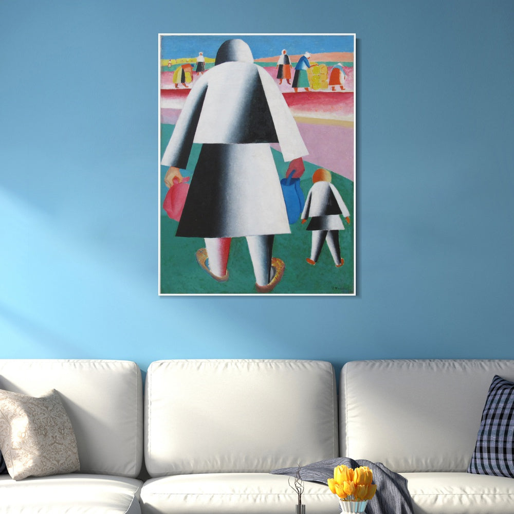 INVIN ART Framed Canvas Giclee Print Art towards the harvest (martha and vanka), 1928 by Kasimir Malevich Wall Art Living Room Home Office Decorations
