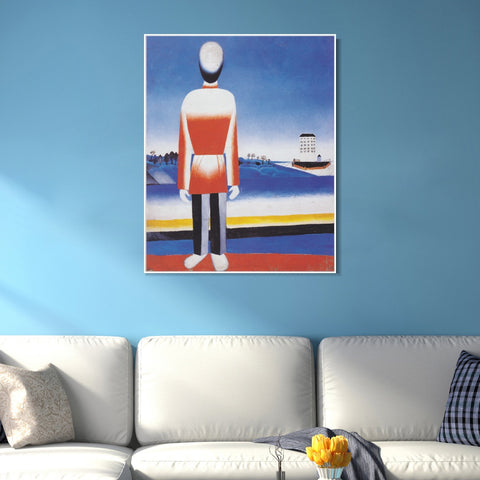 INVIN ART Framed Canvas Giclee Print Art Man in suprematic landscape by Kasimir Malevich Wall Art Living Room Home Office Decorations