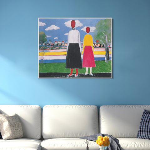 INVIN ART Framed Canvas Giclee Print Art Two figures in a landscape by Kasimir Malevich Wall Art Living Room Home Office Decorations