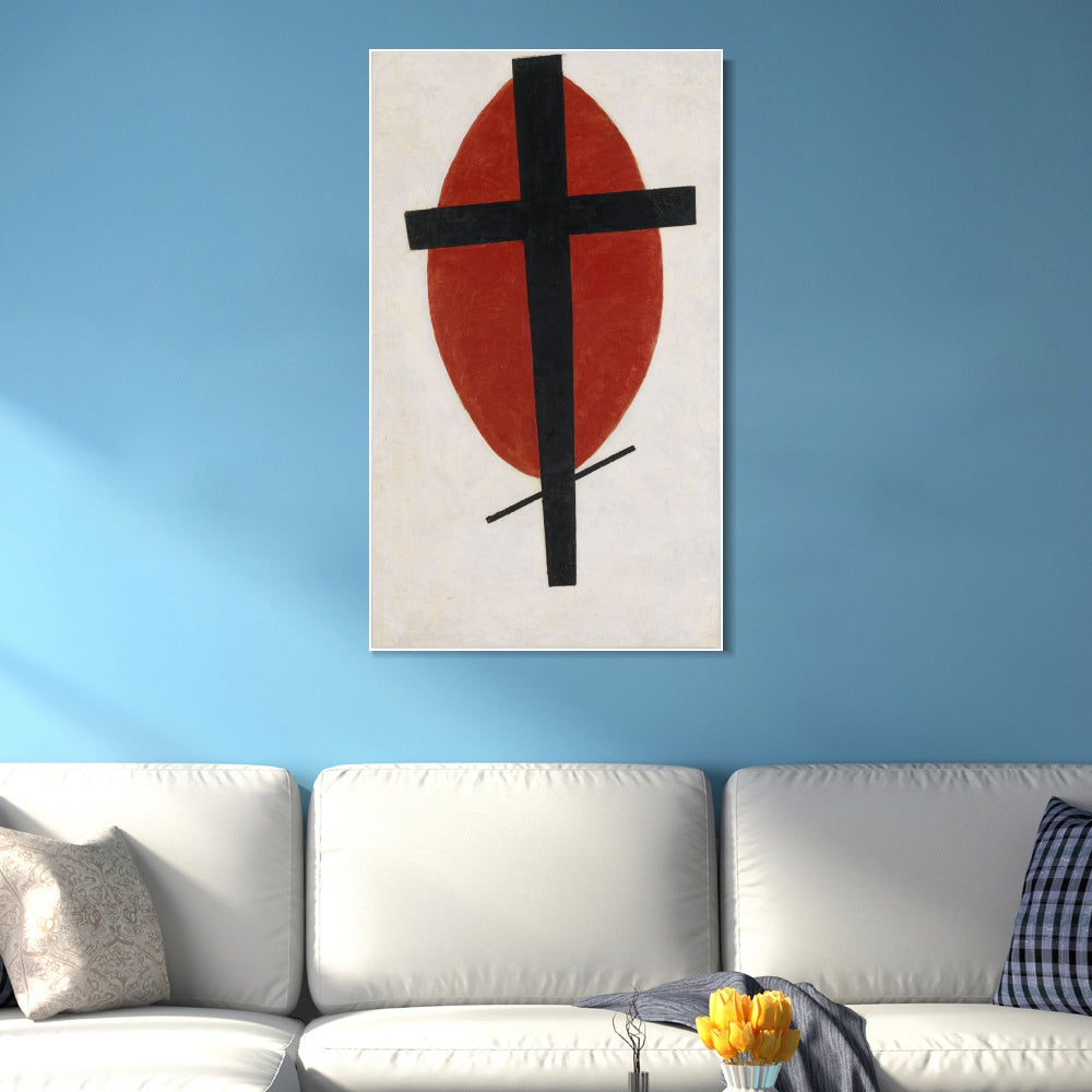 INVIN ART Framed Canvas Giclee Print Art Mystic Suprematism (Black Cross on Red Oval) by Kasimir Malevich Wall Art Living Room Home Office Decorations