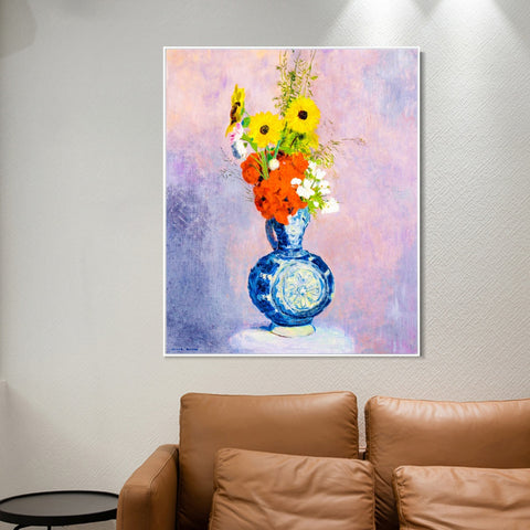 INVIN ART Framed Canvas Flowers in a Vase#017 by Odilon Redon Wall Art Living Room Home Office Decorations