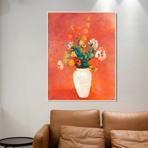 INVIN ART Framed Canvas a Bouquet of Flowers in a Chinese Vase by Odilon Redon Wall Art Living Room Home Office Decorations