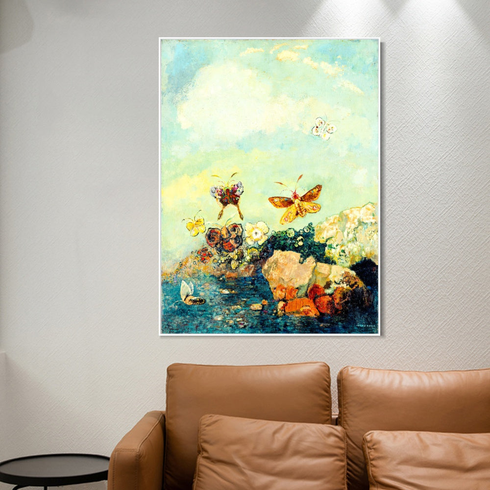 INVIN ART Framed Canvas Butterflies by Odilon Redon Wall Art Living Room Home Office Decorations