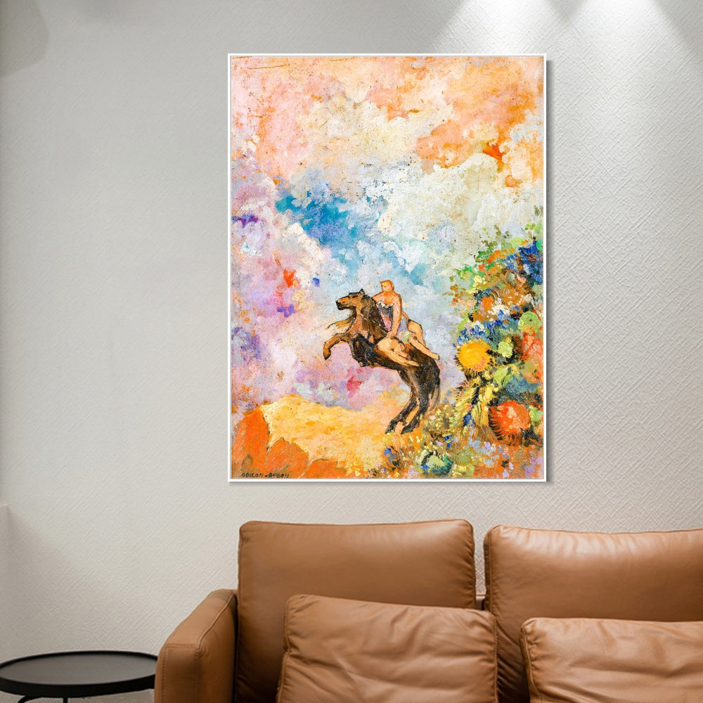 INVIN ART Framed Canvas Muse on Pegasus by Odilon Redon Wall Art Living Room Home Office Decorations
