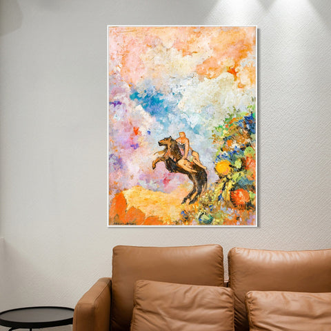 INVIN ART Framed Canvas Muse on Pegasus by Odilon Redon Wall Art Living Room Home Office Decorations