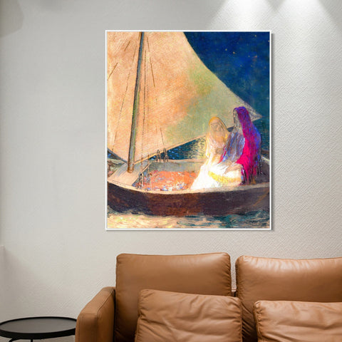 INVIN ART Framed Canvas Boat with Two Figures by Odilon Redon Wall Art Living Room Home Office Decorations