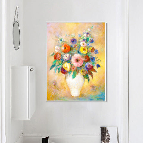 INVIN ART Framed Canvas Vase of Flowers by Odilon Redon Wall Art Living Room Home Office Decorations