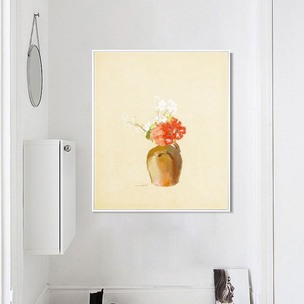 INVIN ART Framed Canvas Flowers in a Pot by Odilon Redon Wall Art Living Room Home Office Decorations